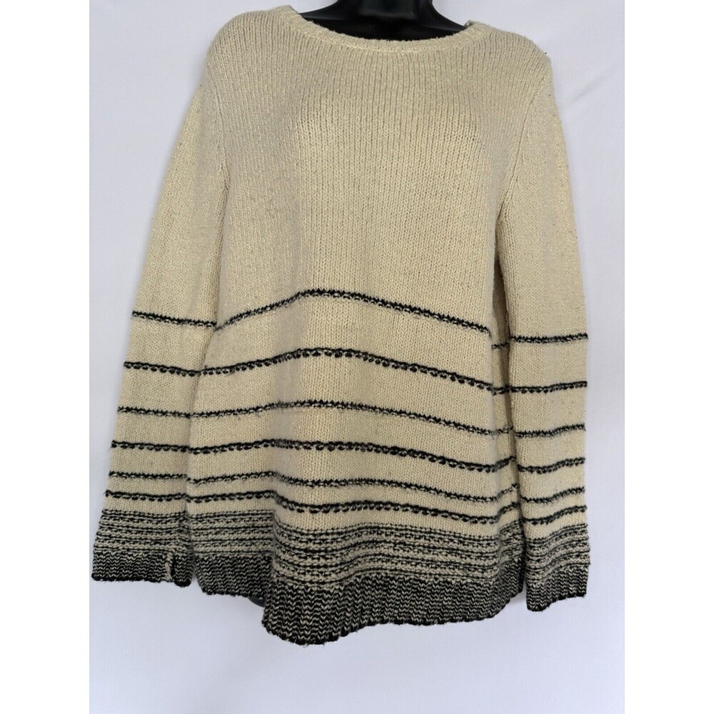 J.Jill Sweater Womens Medium Ivory Striped Wool Blend Pullover Stretch Casual